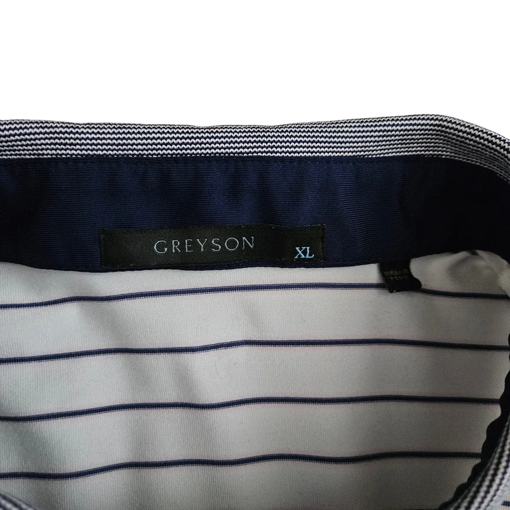 Greyson (Mens XL) The Classic Polo Golf Shirt Short Sleeve White Striped Stretch